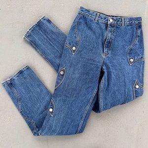 Vintage 90s Lawman high rise bareback wedgy fit jeans w flame & buffalo nickel